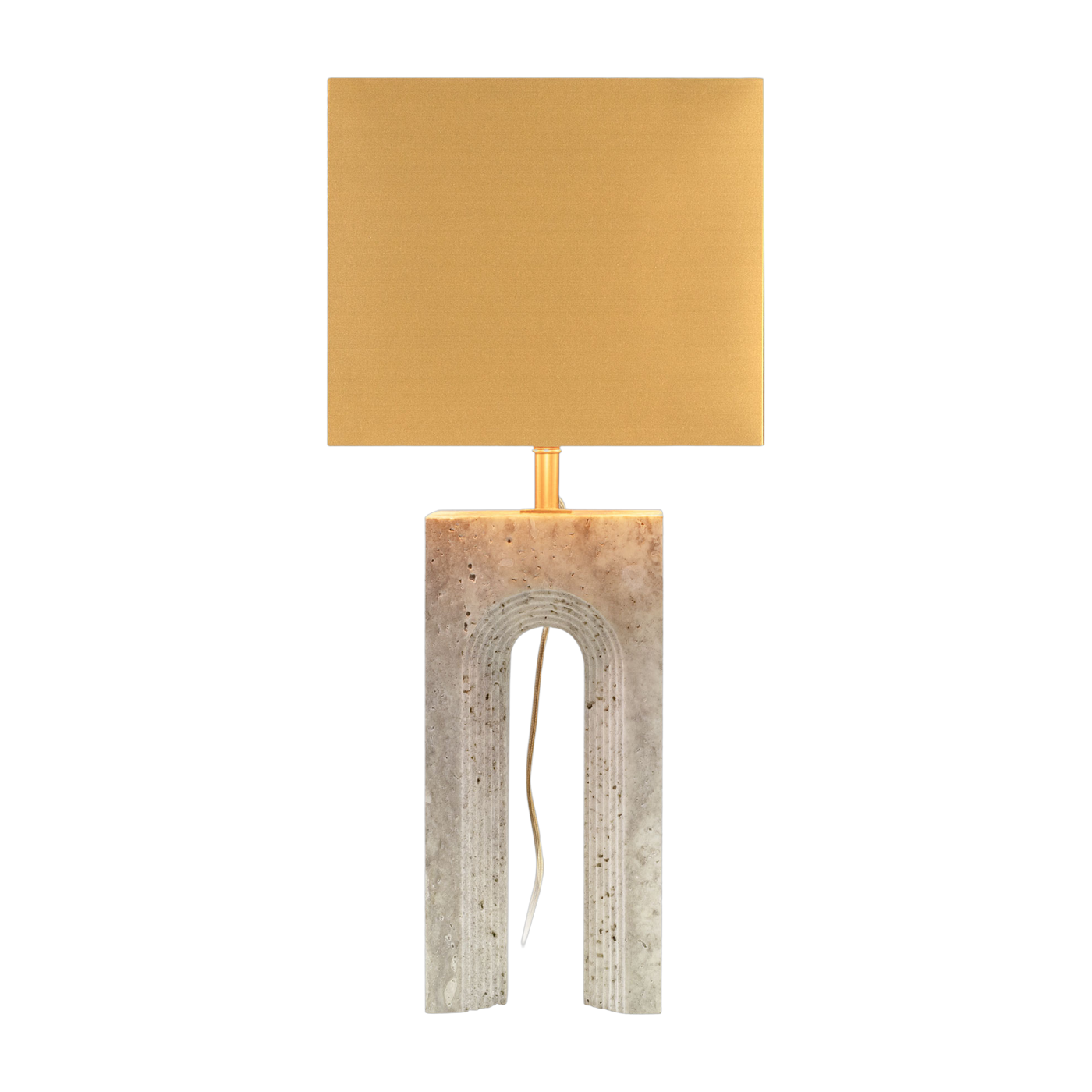 Lampe en travertin gris vernis satiné et abat-jour doré 30x20x65,5cm Reso one - Versmissen