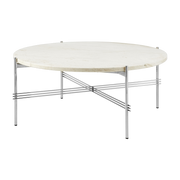 Table basse ronde en travertin blanc et acier poli 80cm TS - Gubi