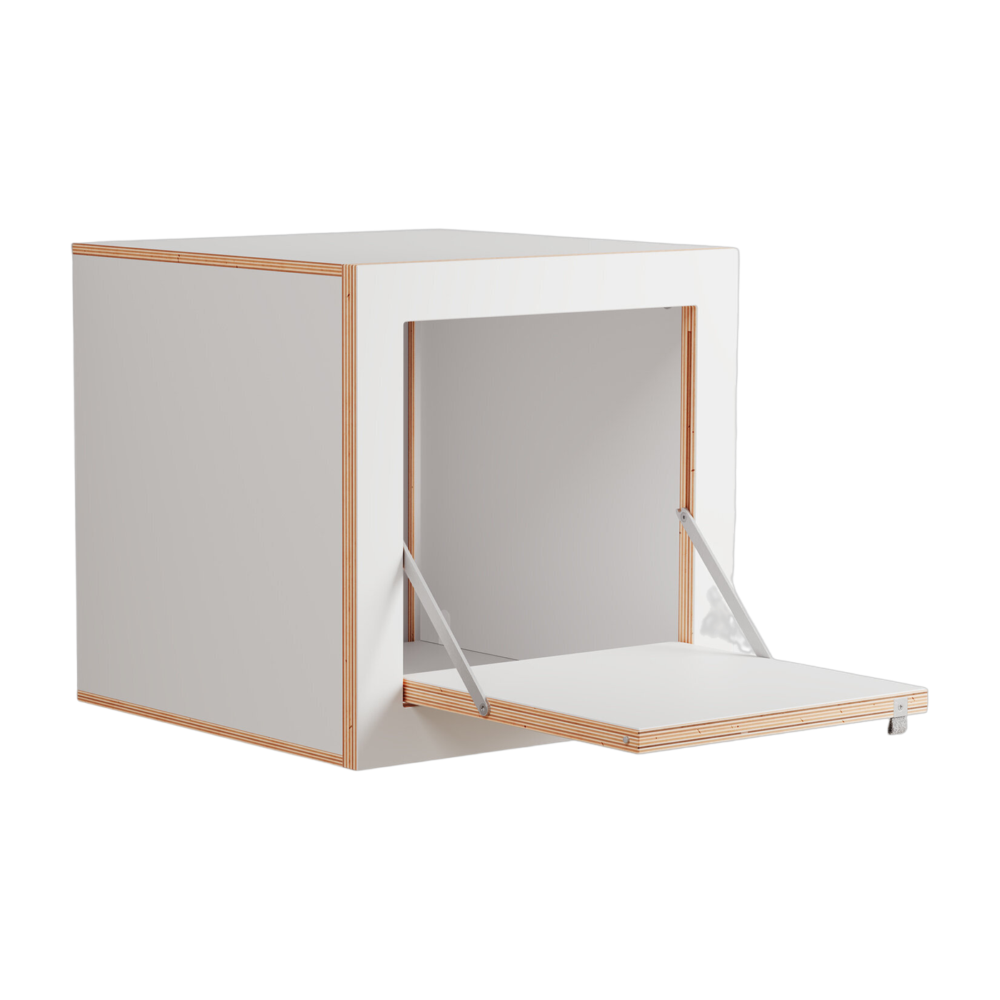Wand-Nachttisch aus weiß gebeizter Birke 40x40x40cm Fläpps Box - - Ambivalenz