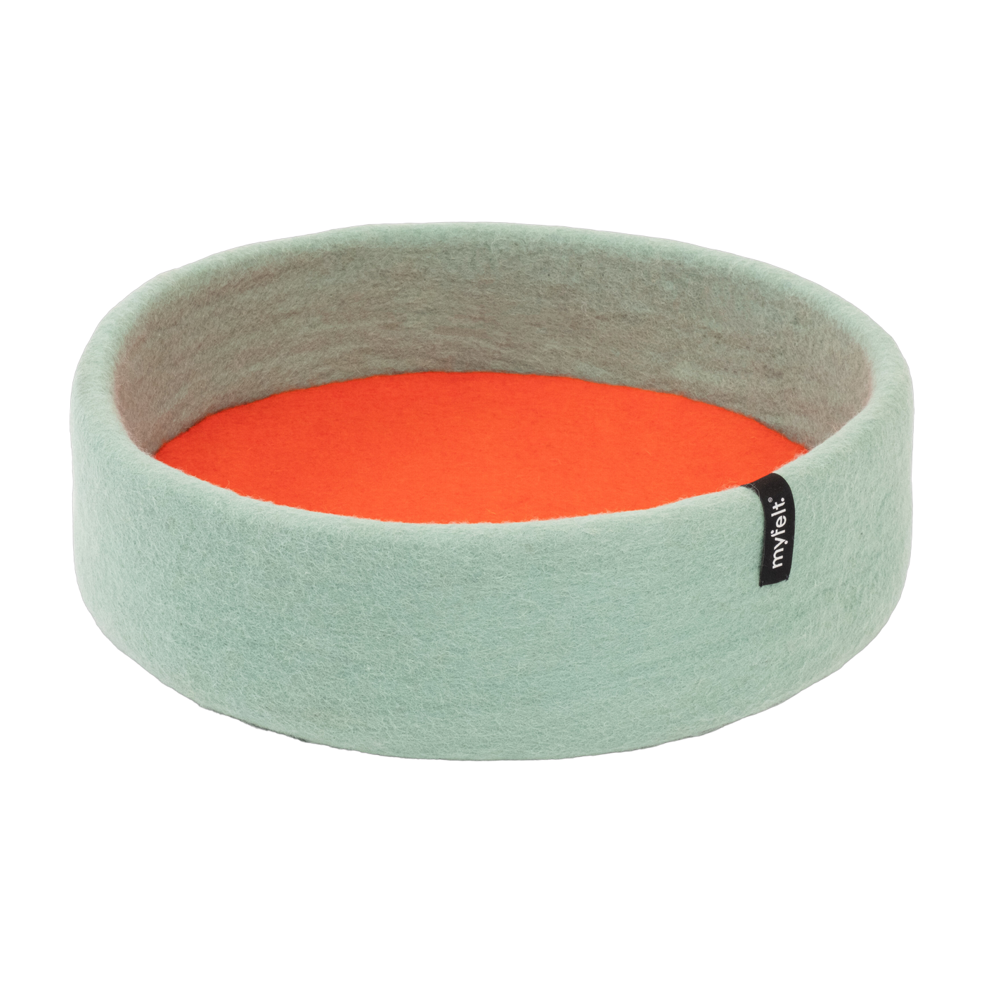 Fine Cesta redonda para gatos de lana turquesa y naranja de 40 cm - Myfelt