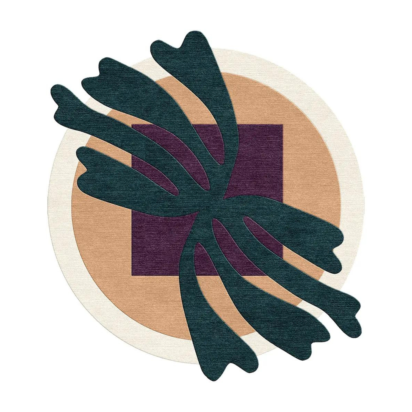 Tapis rond en laine imprimé feuille verte 160x180cm Vasco - Son-Tapis