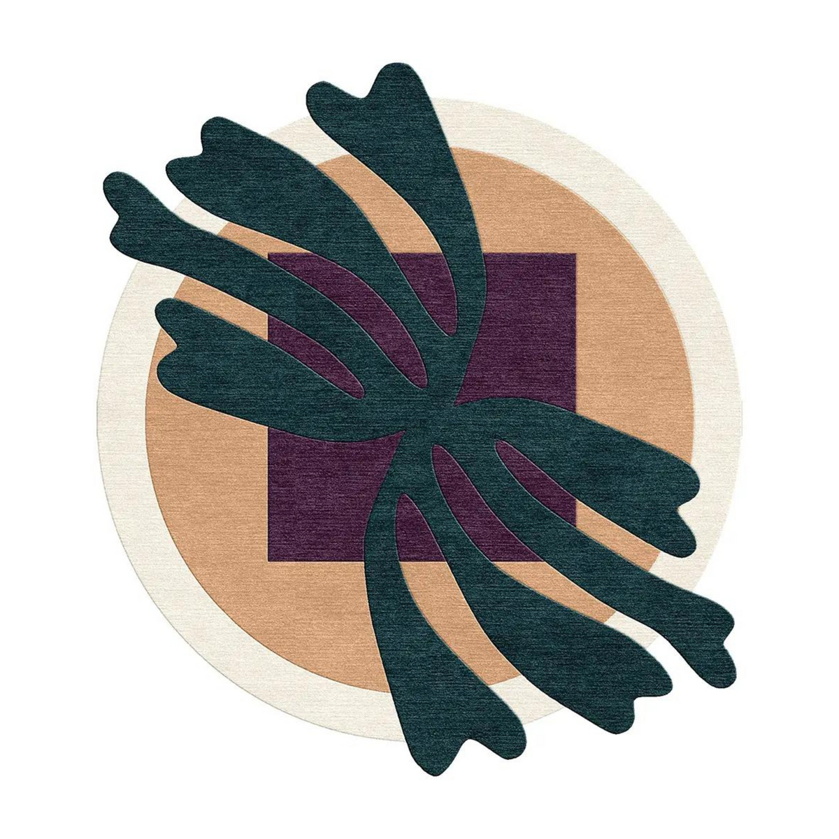 Tapis rond en laine imprimé feuille verte 250x280cm Vasco - Son-Tapis