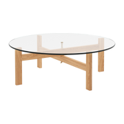 Couchtisch ronde aus Eichenholz und Glas 88cm -. Moebe