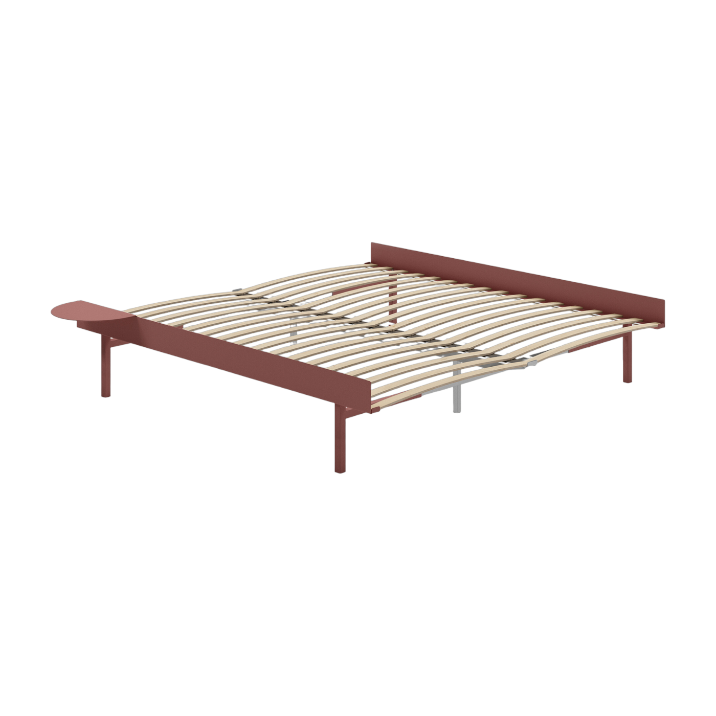 Base letto allungabile in acciaio rosa con doghe da 180 cm e comodino Moebe