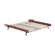 Base letto allungabile in acciaio rosa con doghe da 180 cm e comodini Moebe