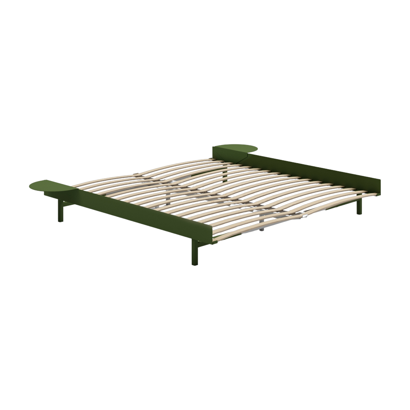 Somier extensible de acero verde abeto con lamas de 180 cm y mesillas de noche - Moebe