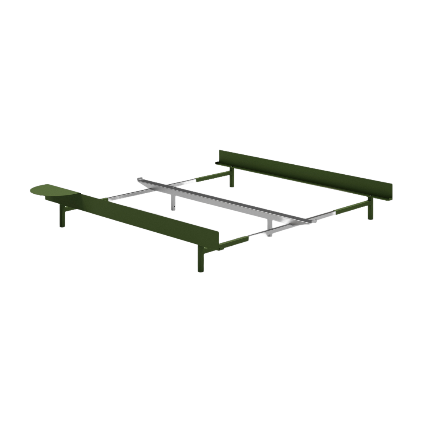 Fir green steel extendable bed base without slats 90-180cm and bedside table - Moebe