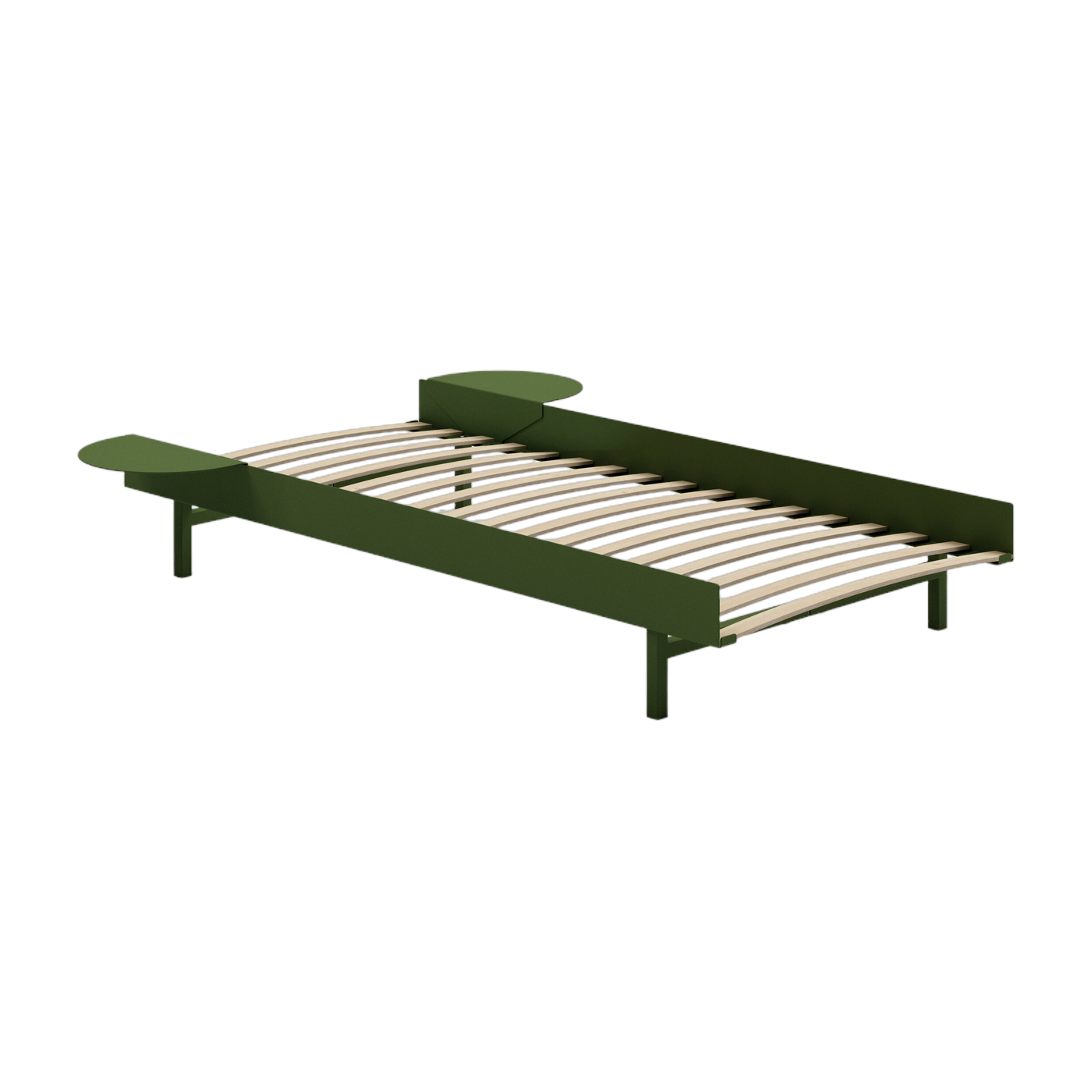 Somier sin lamas de acero verde abeto con mesillas de 90cm - Moebe