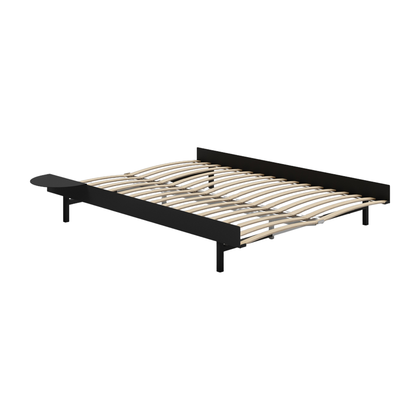 Somier extensible de acero negro con lamas de 140 cm y mesilla de noche - Moebe