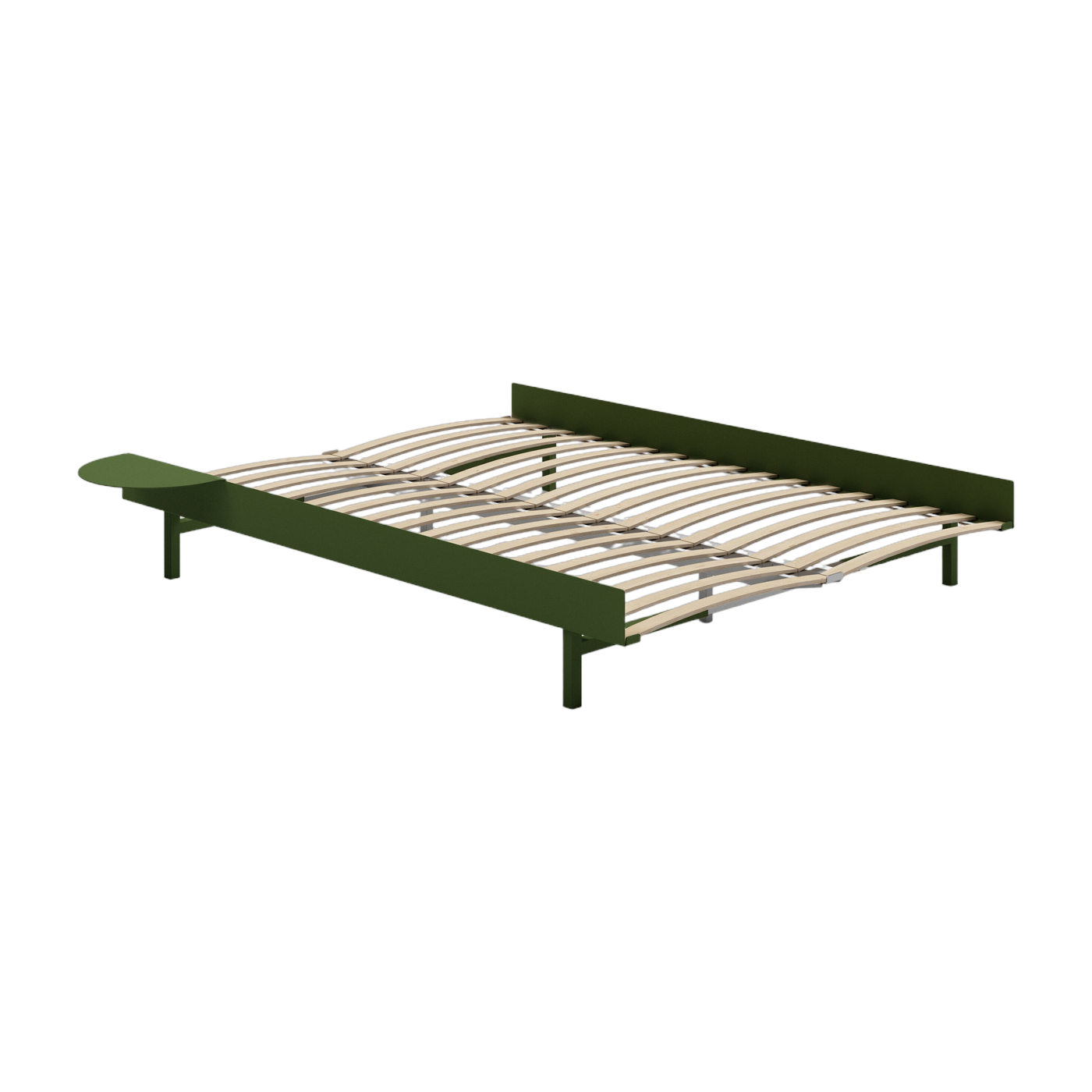 Somier extensible de acero verde abeto con lamas de 140 cm y mesilla de noche - Moebe