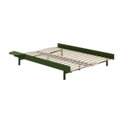 Sommier extensible en acier vert sapin avec lattes 140cm et table de chevet - Moebe