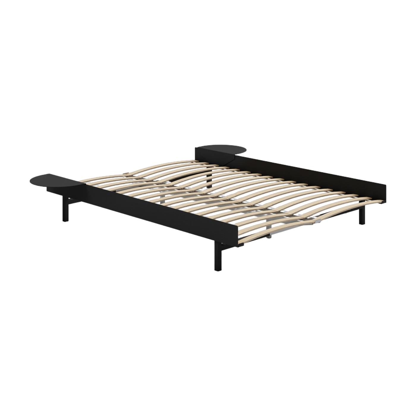 Somier extensible de acero negro con lamas de 140 cm y mesillas de noche - Moebe