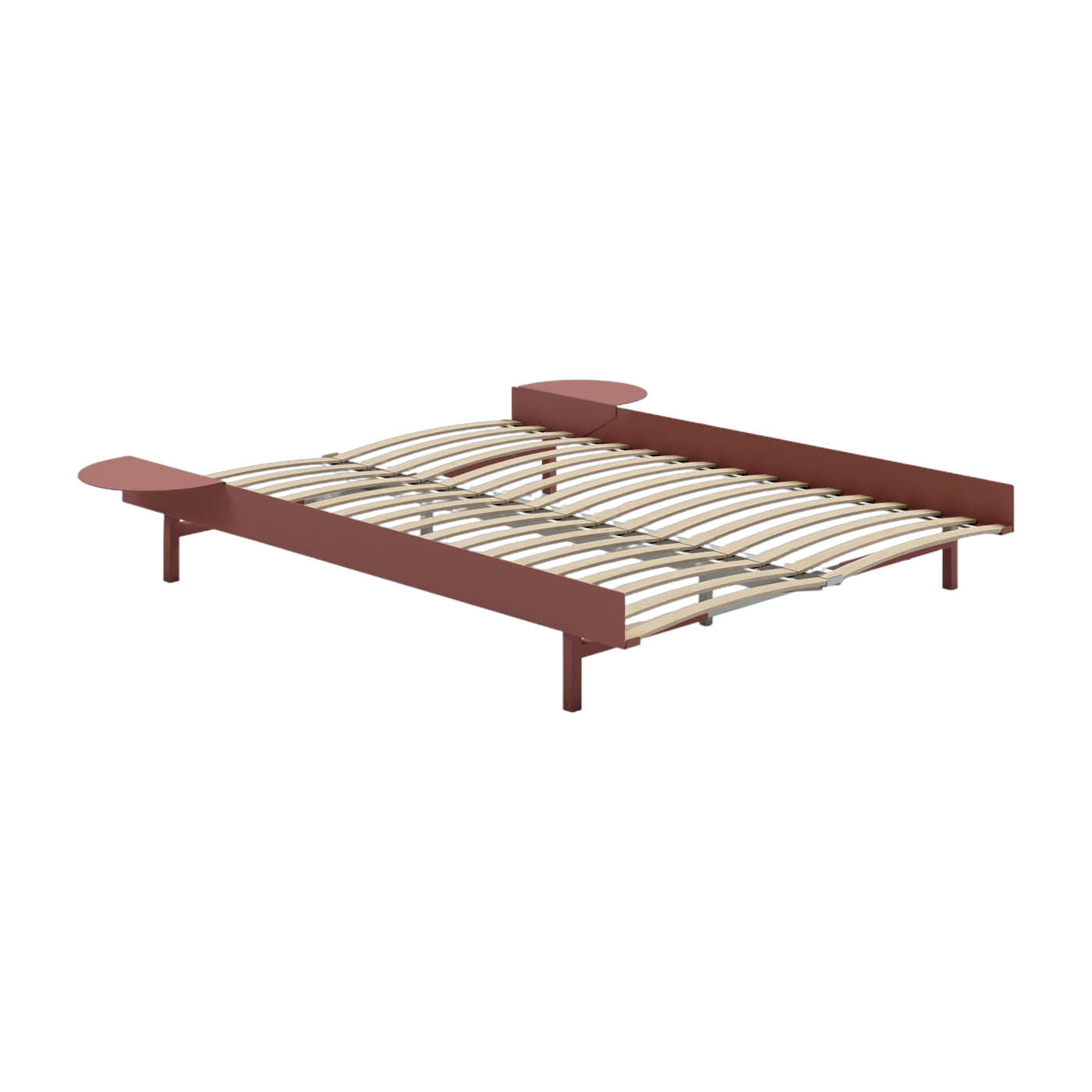 Somier extensible de acero rosa con lamas de 140 cm y mesillas de noche - Moebe