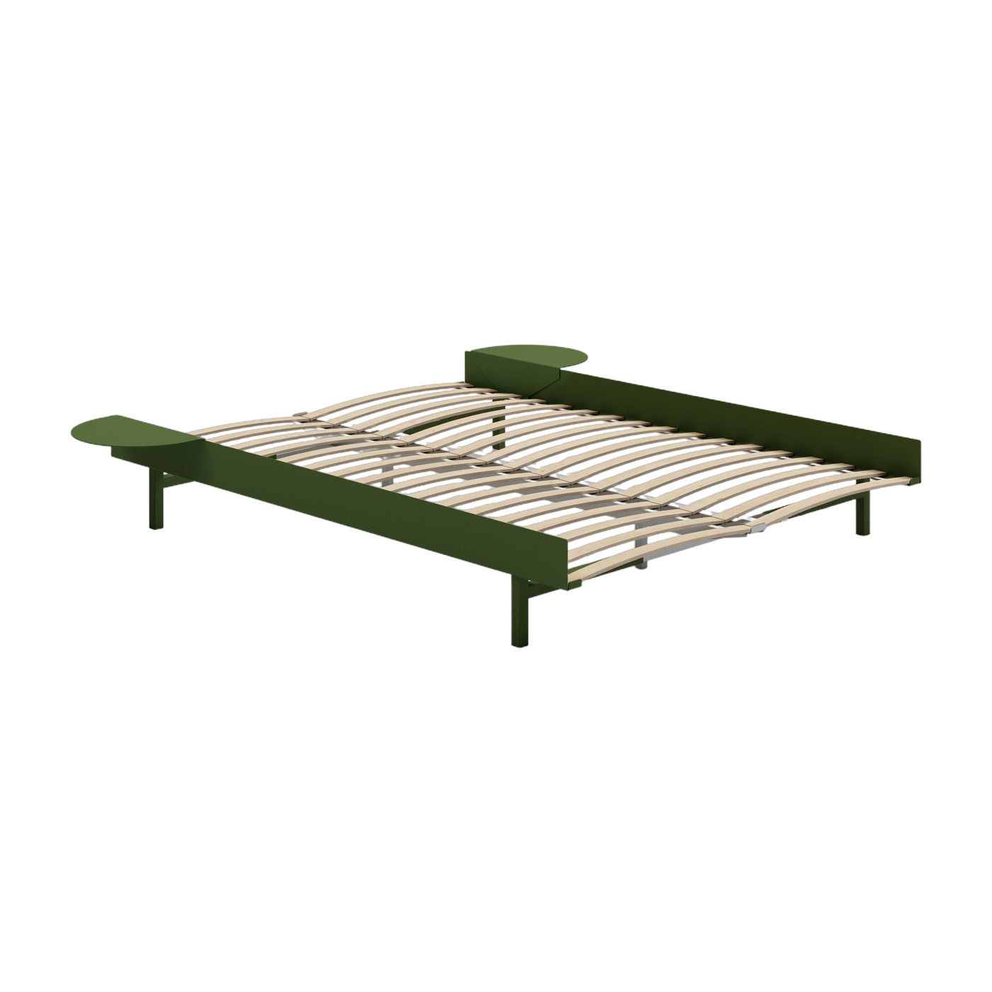 Somier extensible de acero verde abeto con lamas de 140 cm y mesillas de noche - Moebe