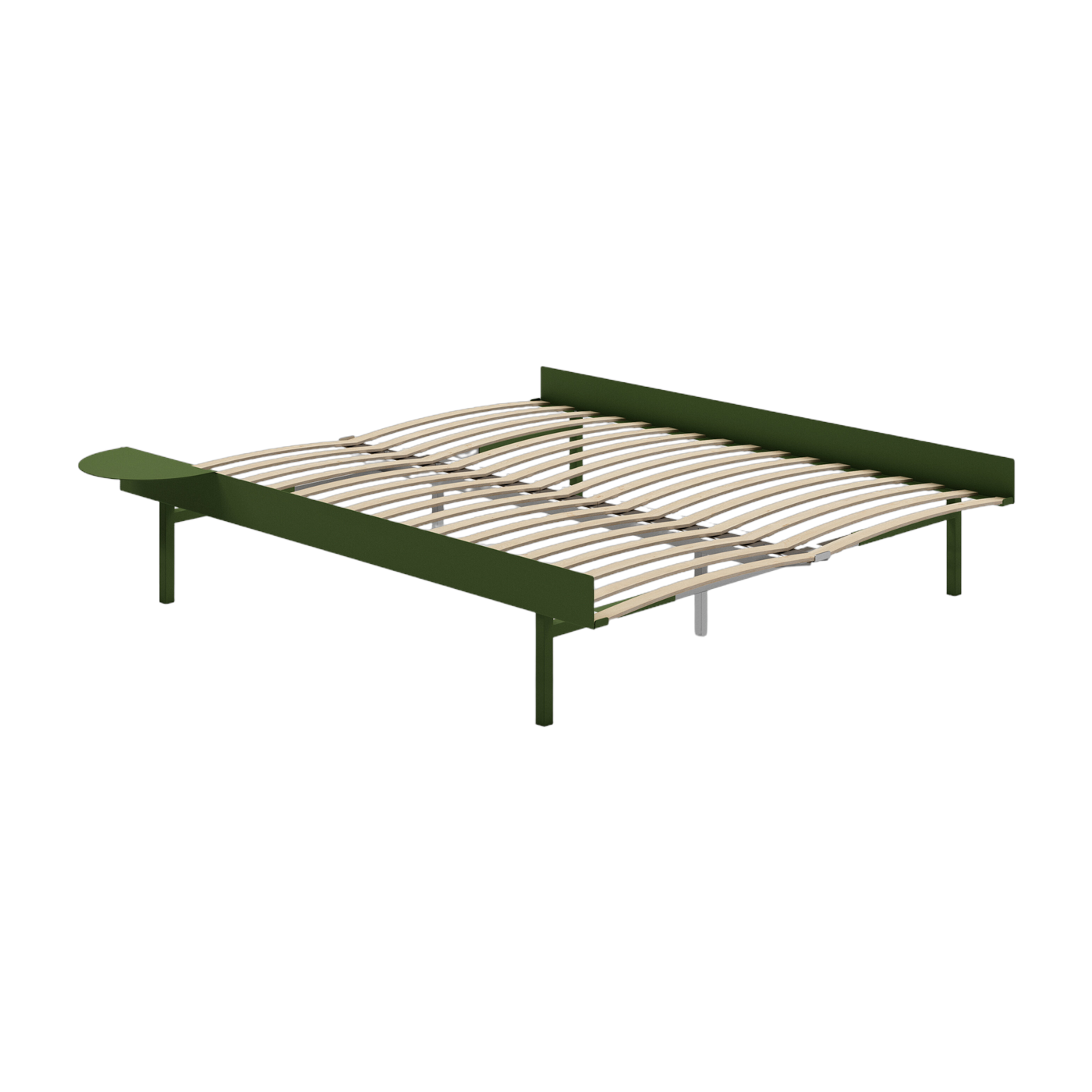 Somier extensible de acero verde abeto con lamas de 160 cm y mesilla de noche - Moebe