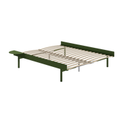 Fir green steel extendable bed base with 160cm slats and bedside table - Moebe