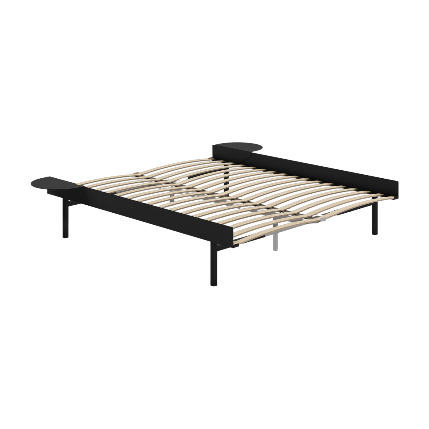 Somier extensible de acero negro con lamas de 160 cm y mesillas de noche - Moebe