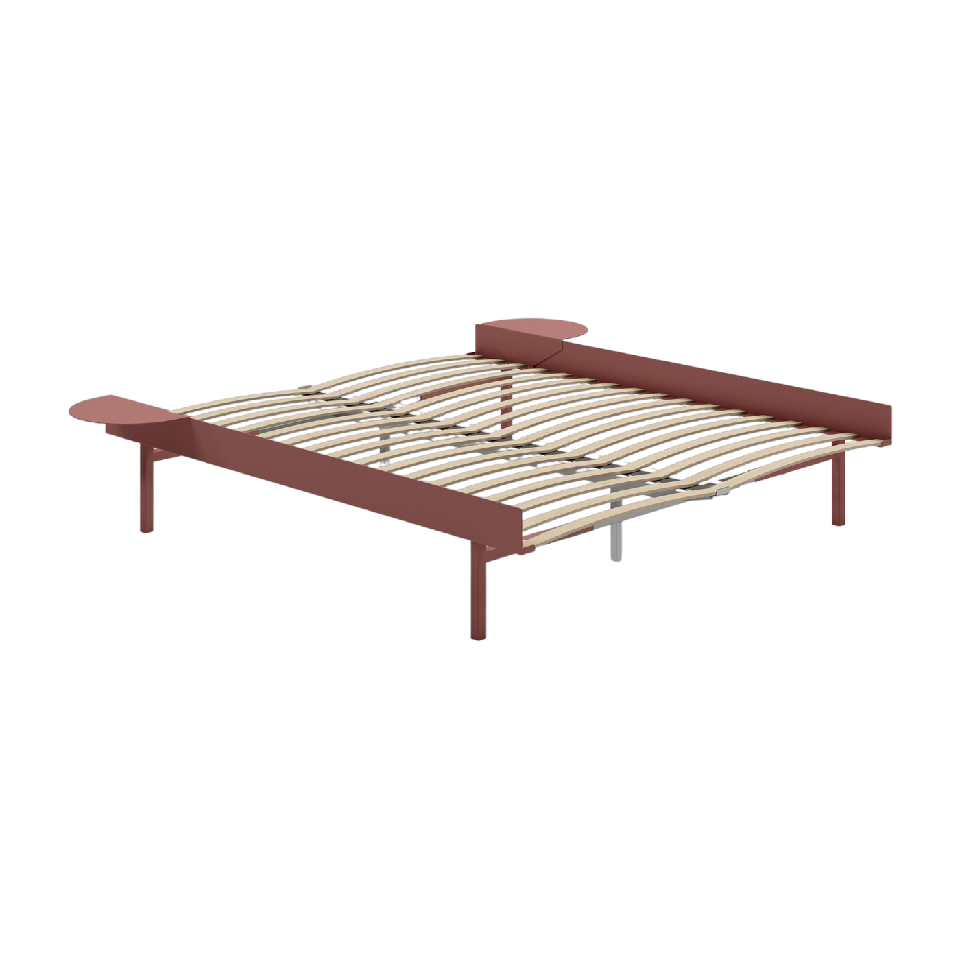 Somier extensible de acero rosa con lamas de 160 cm y mesillas de noche - Moebe