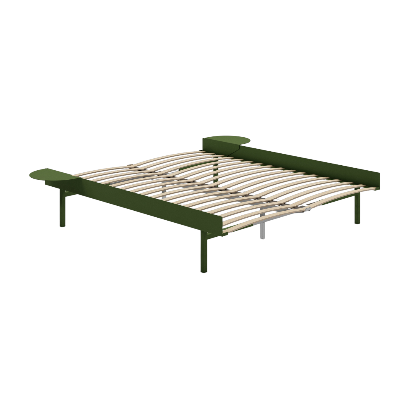 Somier extensible de acero verde abeto con lamas de 160 cm y mesillas - Moebe