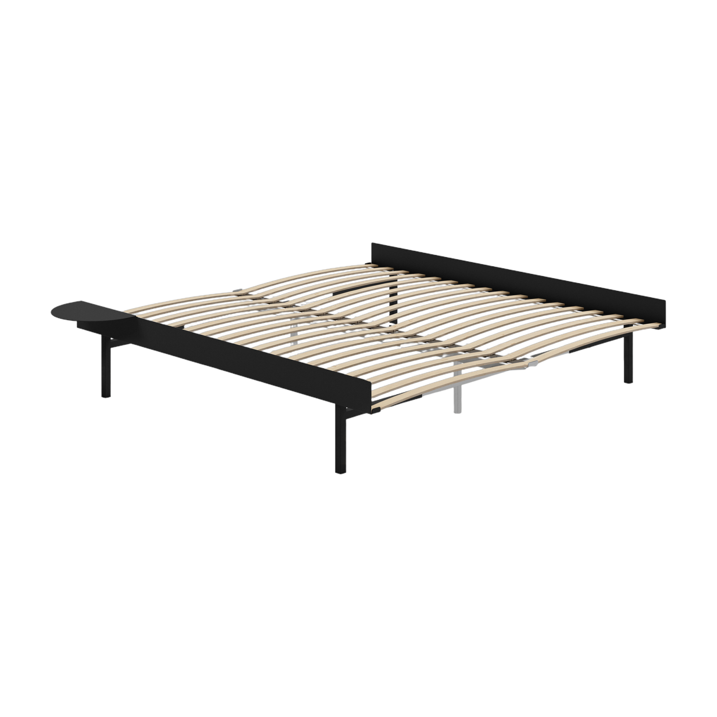 Base letto allungabile in acciaio nero con doghe da 180 cm e comodino Moebe