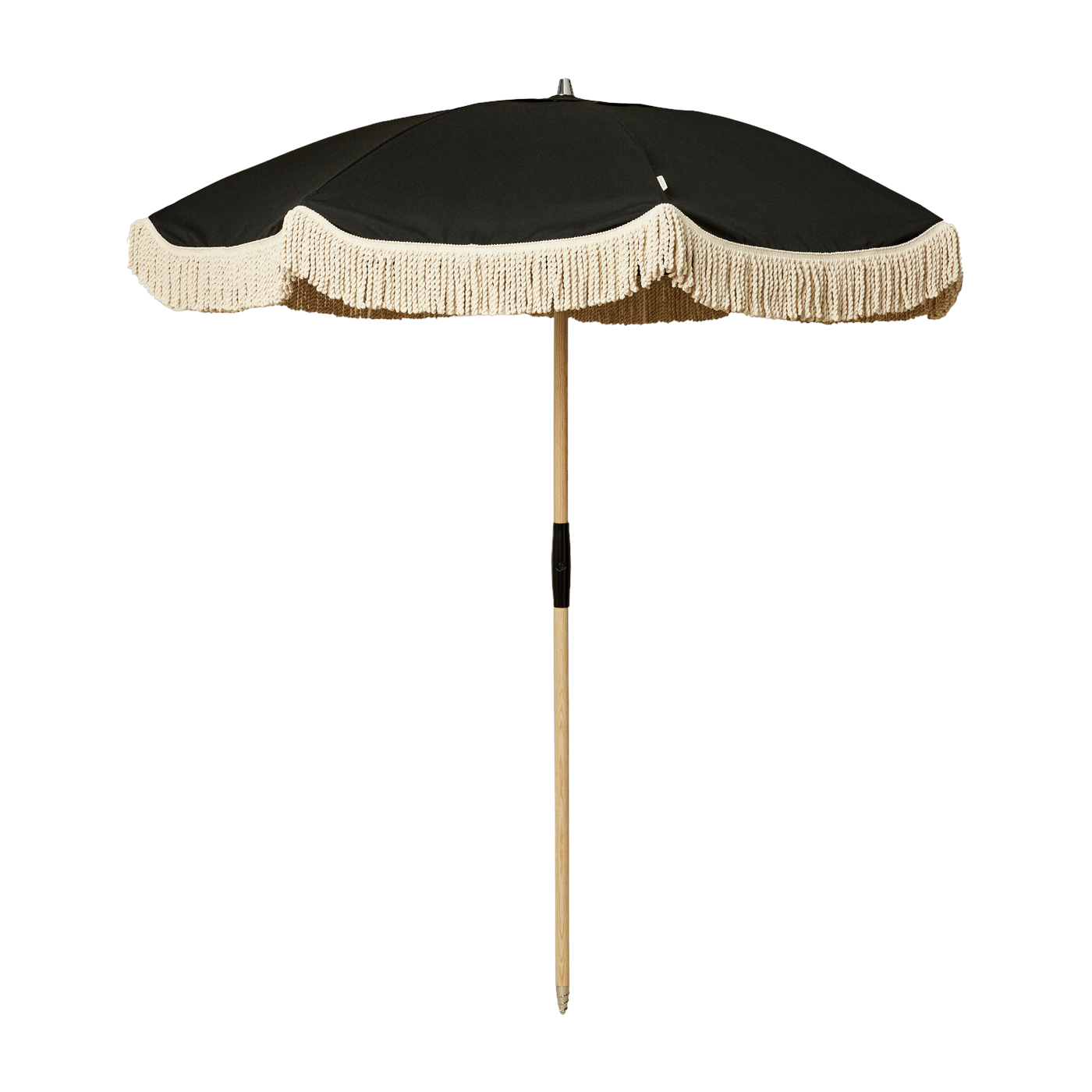 Parasol noir aux franges en coton écru 2m20 Pablo - Courant Sauvage