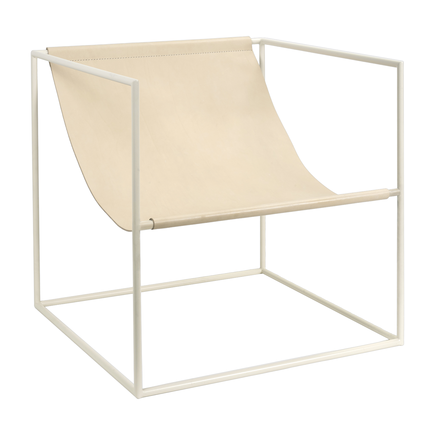 White metal and beige leather armchair 62x62x61cm Solo Seat - valerie_objects