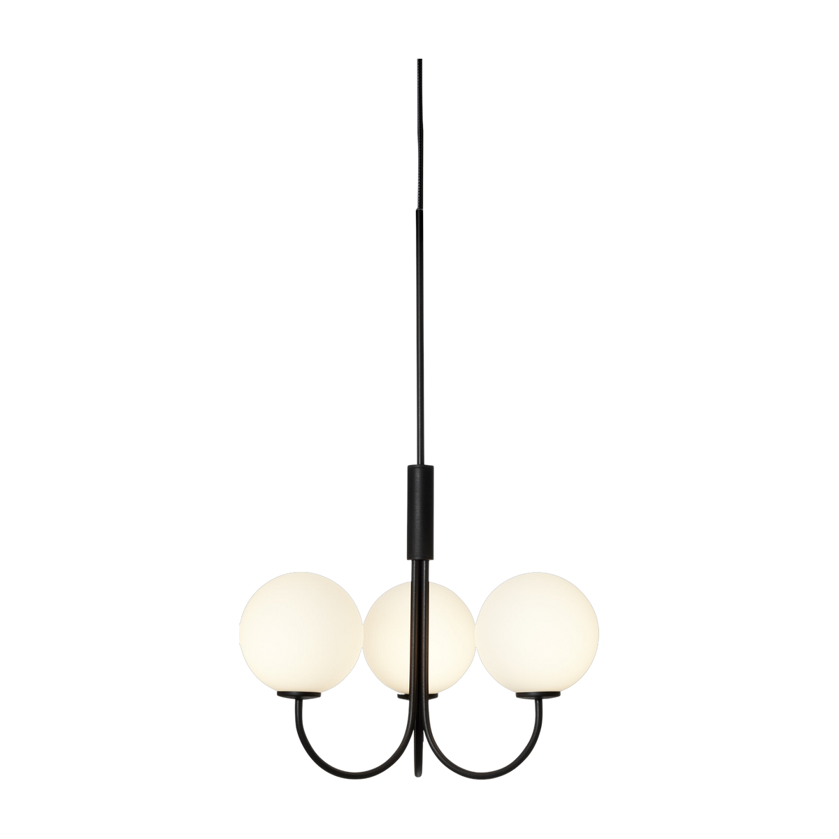 Hanging lamp black metal structure and 3 globes opal glass 45cm Ballon - Herstal