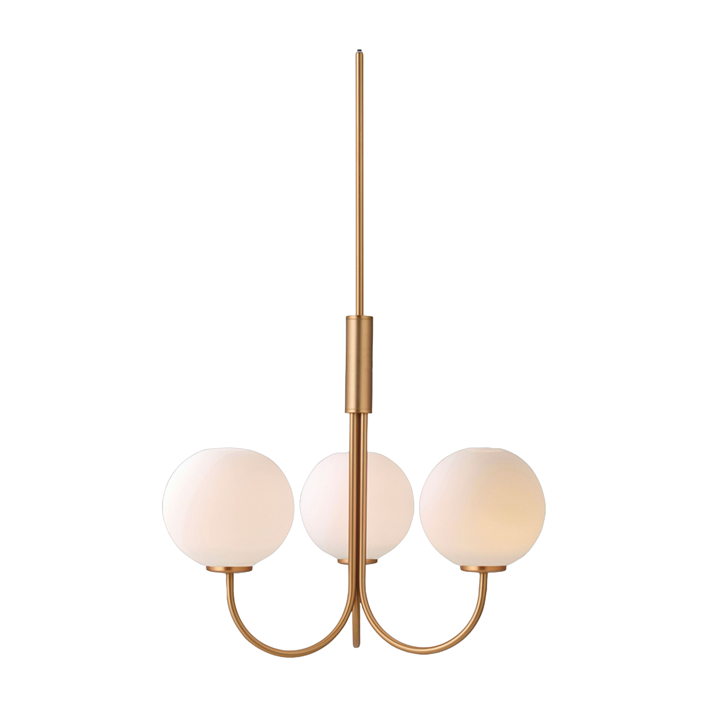 Hanging lamp with satin brass structure and 3 globes opal glass 45cm Ballon - Herstal
