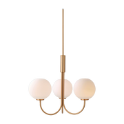 Suspension structure en laiton satin et 3 globes en verre opale 45cm Ballon - Herstal