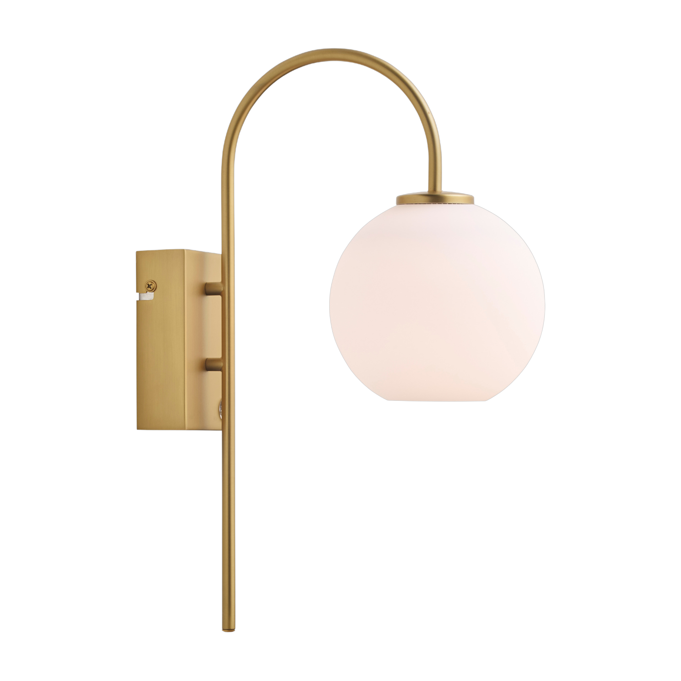 Wall light with satin brass structure and 38cm opal glass globe Ballon - Herstal
