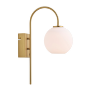Wall light with satin brass structure and 38cm opal glass globe Ballon - Herstal