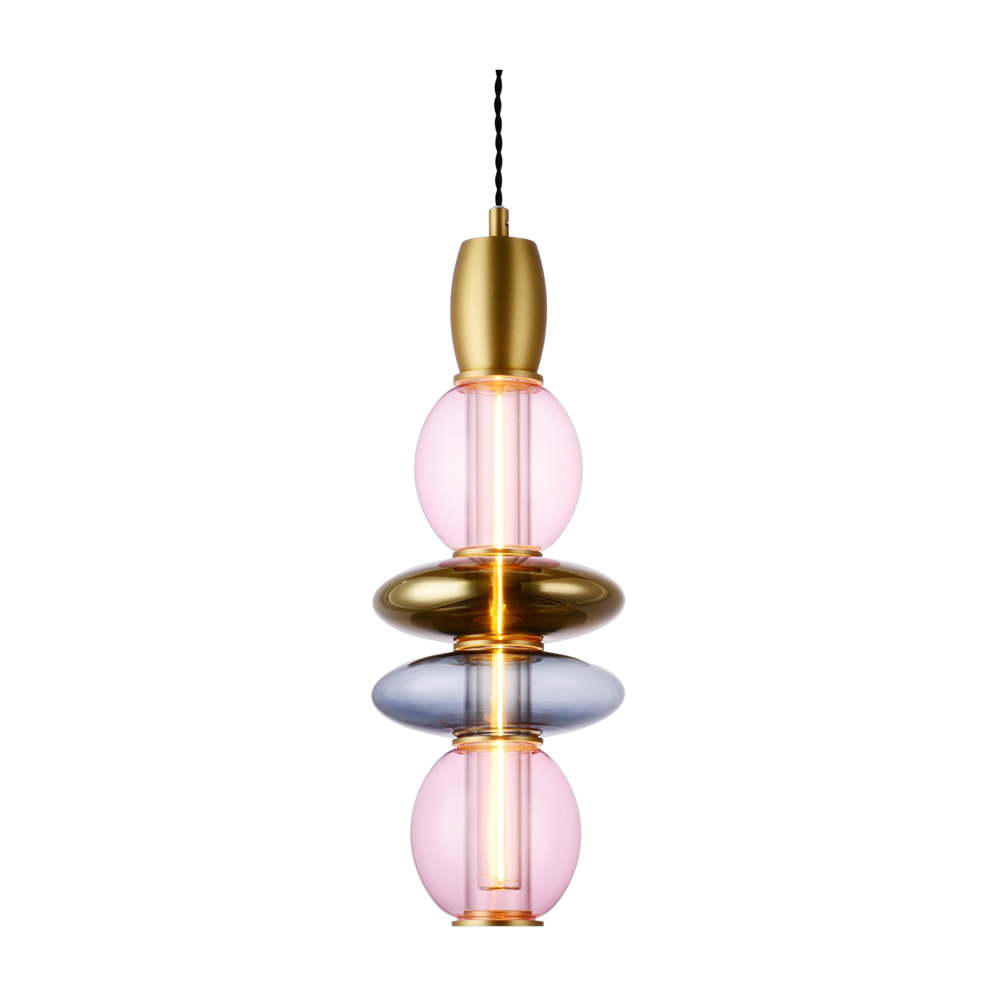Vertical hanging lamp in pink, gold and graphite glass 48cm Leonor - Elements Lighting