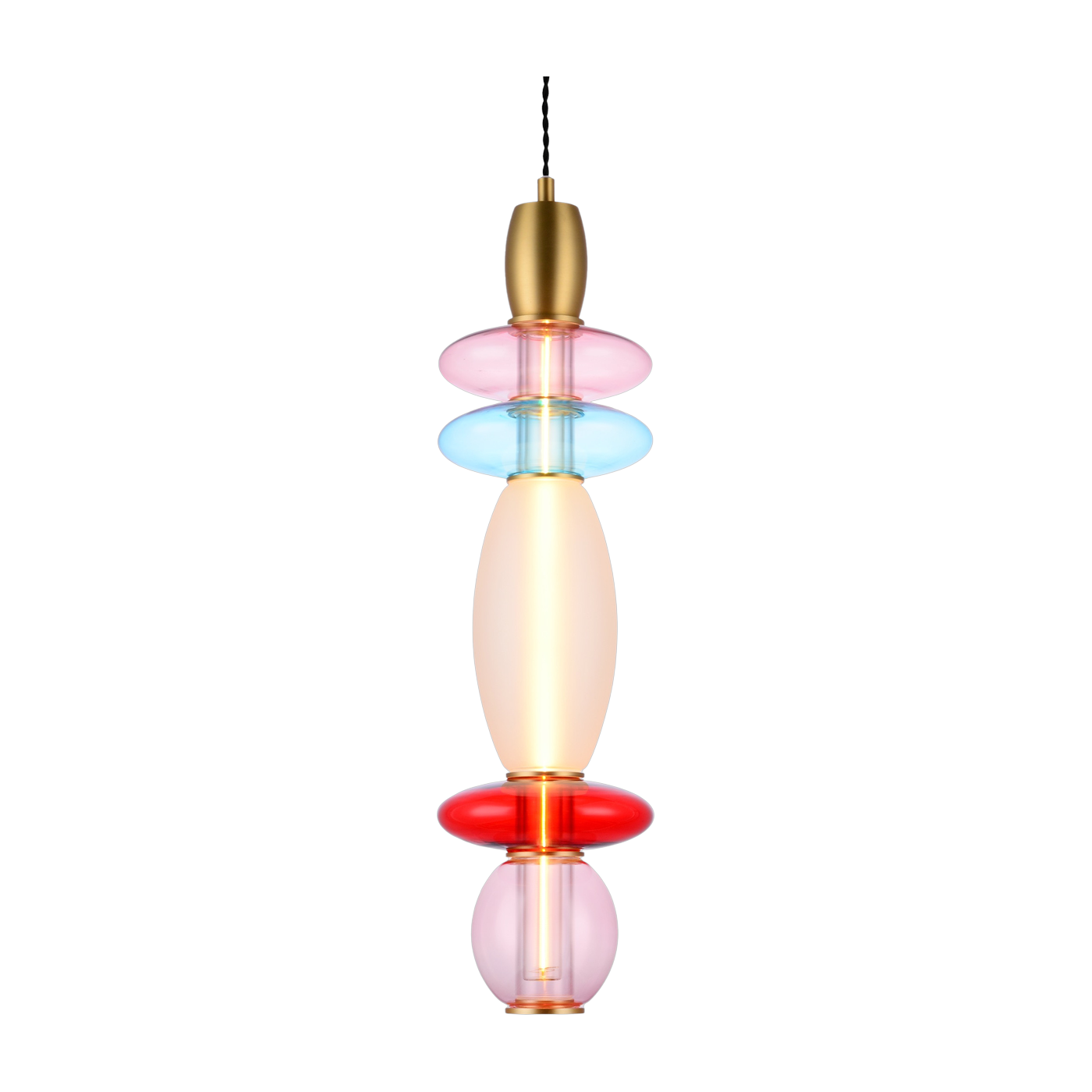 Blue, pink, red and opaque glass vertical suspension 55cm Leonor - Elements Lighting