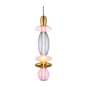 Vertical suspension lamp in pink, graphite, opaque and gold glass 55cm Leonor - Elements Lighting