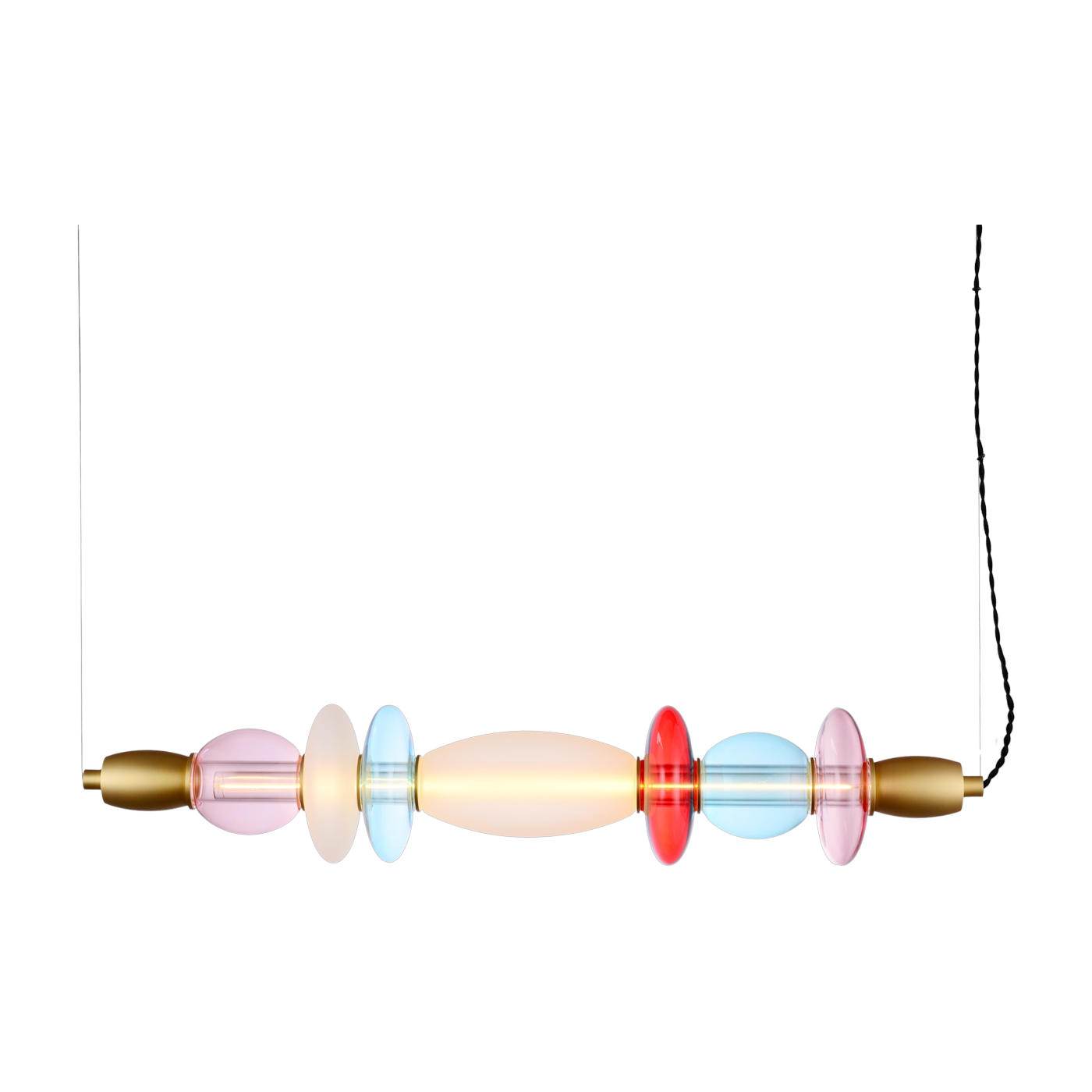 Horizontal suspension lamp in pink, opaque, blue and red glass 82. 6cm Leonor - Elements Lighting