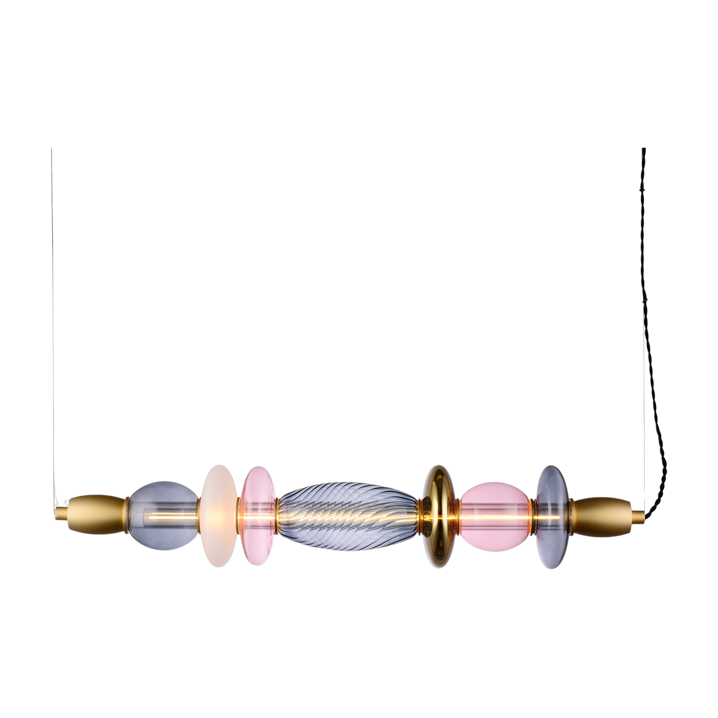 Horizontal hanging lamp in graphite, opaque, pink and gold glass 82, 6cm Leonor - Elements Lighting