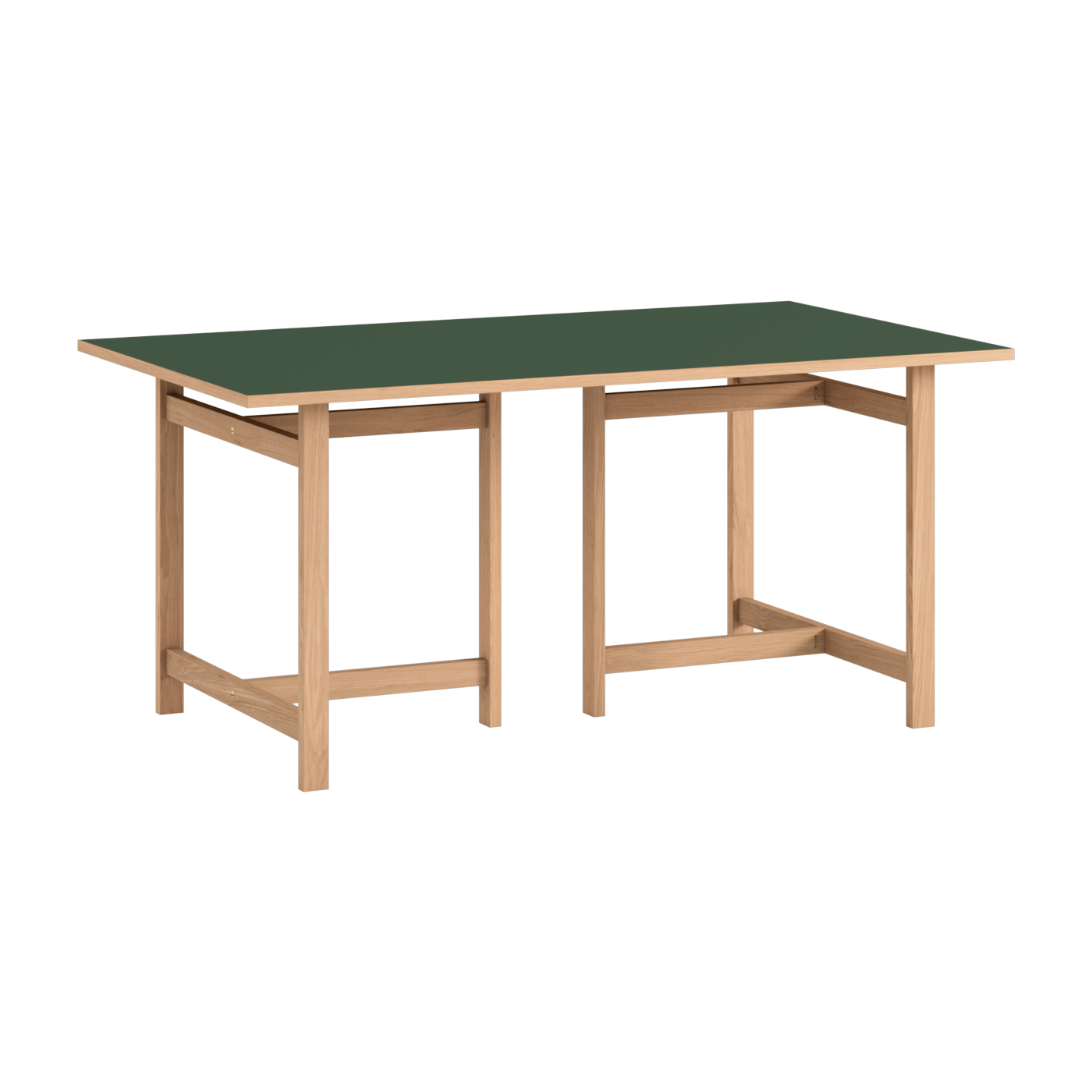 Tavolo da pranzo rettangolare in legno di quercia naturale e linoleum verde bosco 160x90cm - Moebe