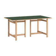 Rectangular dining table in natural oak wood and forest-green linoleum 160x90cm - Moebe