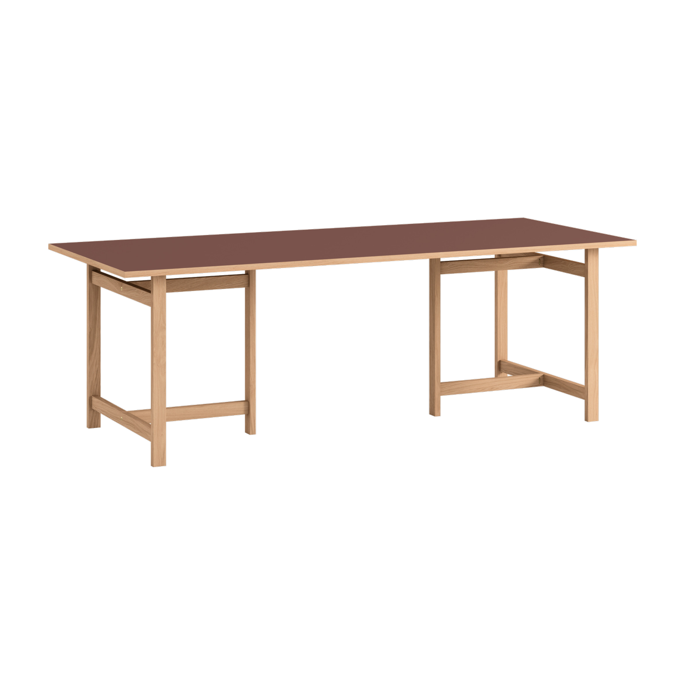 Tavolo da pranzo rettangolare in legno di quercia naturale e linoleum bordeaux 220x90cm - Moebe