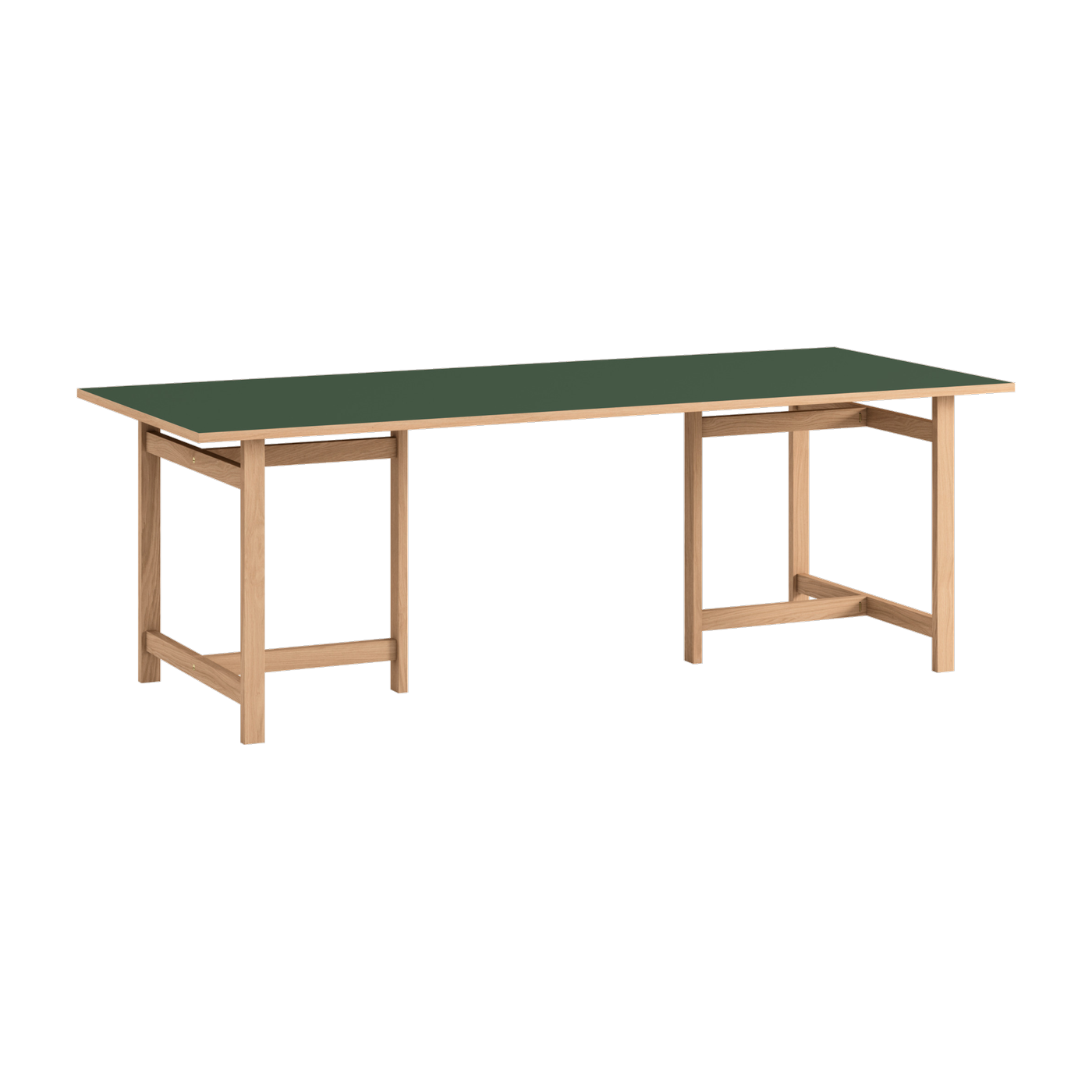 Tavolo da pranzo rettangolare in legno di quercia naturale e linoleum verde bosco 220x90cm - Moebe