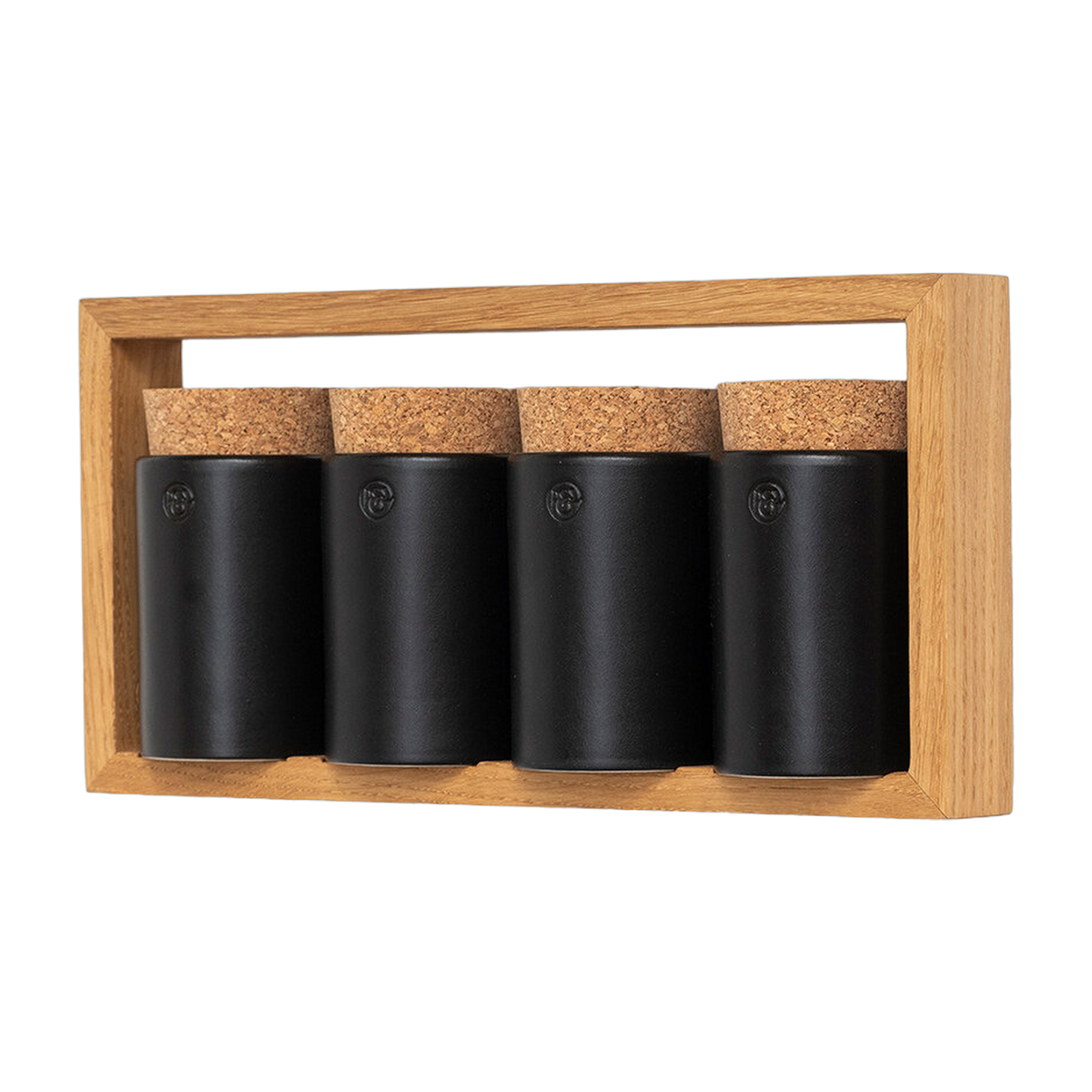 Etagère à épices en chêne naturel et bocaux en céramique gris 31x5,5x15cm Bocuse - das kleine b