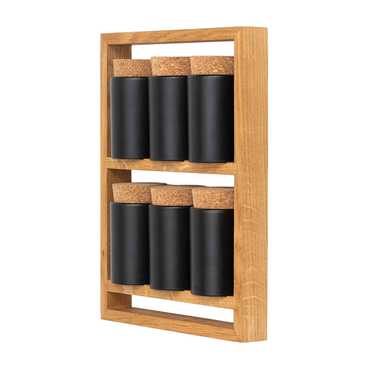 Etagère à épices en chêne naturel et bocaux en céramique gris 24,5x5,5x32cm Bocuse - das kleine b