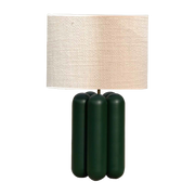 Charlotte Lámpara de madera verde con pantalla de lana rizada 32cm - Cosin Paris