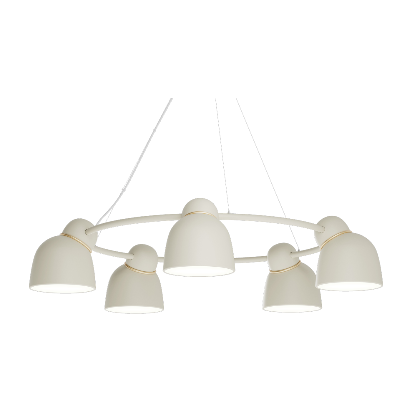 Chandelier 5 abats-jours sable et laiton 95,3cm Bird - Belid