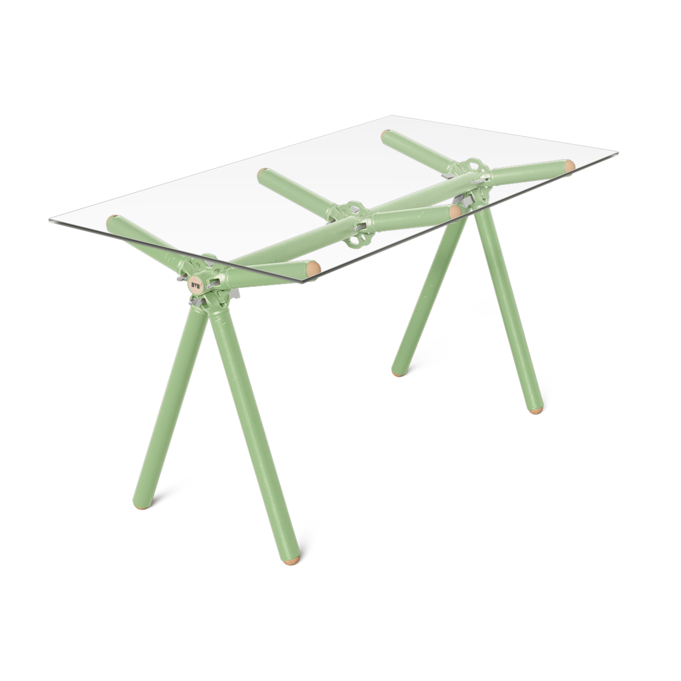 Table à manger en verre et structure en échafaudage vert 140cm Clavex - Maximum