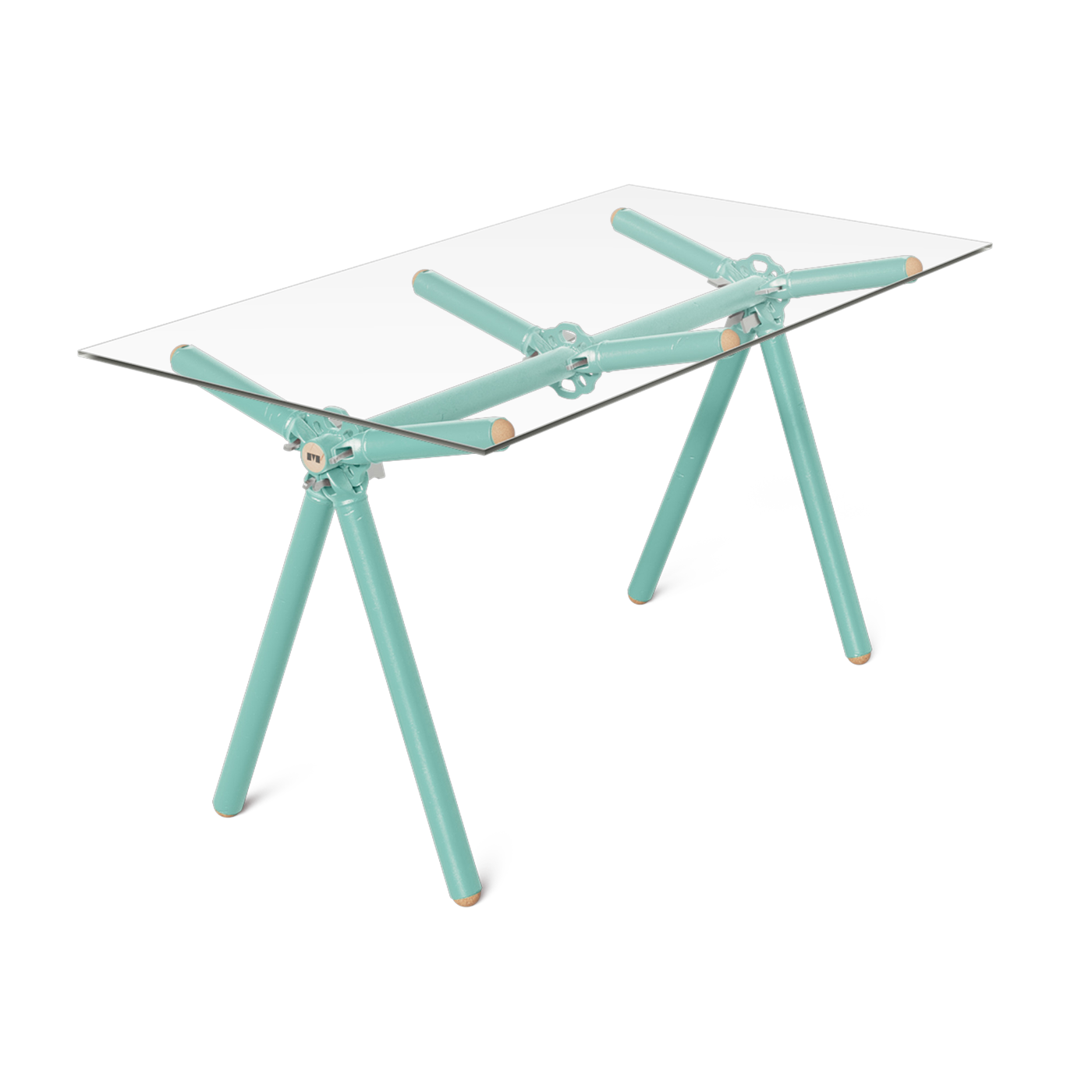 Table à manger en verre et structure en échafaudage turquoise 140cm Clavex - Maximum