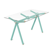 Table à manger en verre et structure en échafaudage turquoise 140cm Clavex - Maximum