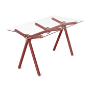 Table à manger en verre et structure en échafaudage rouge 140cm Clavex - Maximum