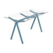 Glass dining table with blue scaffolding 140cm Clavex - Maximum