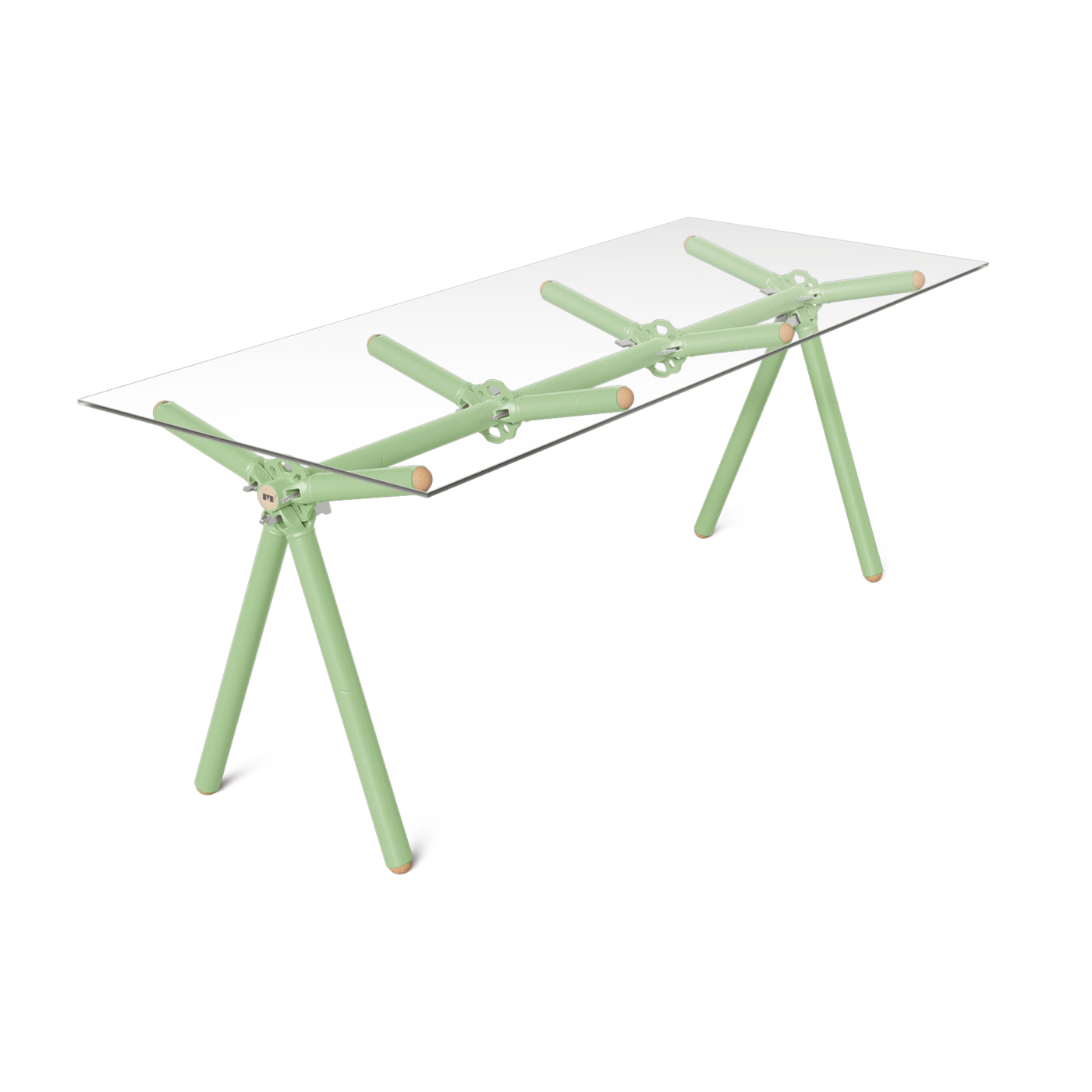 Table à manger en verre et structure en échafaudage vert 200cm Clavex - Maximum